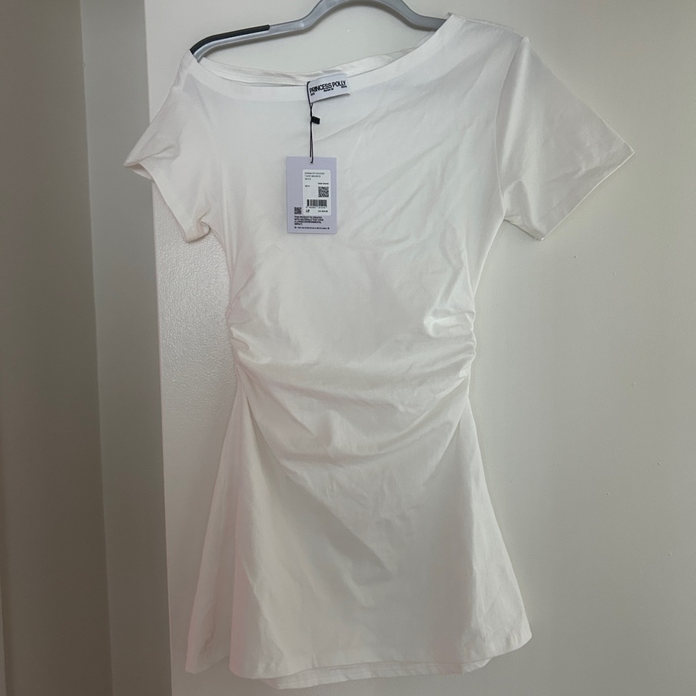 Princess Polly Avriana Off Shoulder T-Shirt Mini Dress White